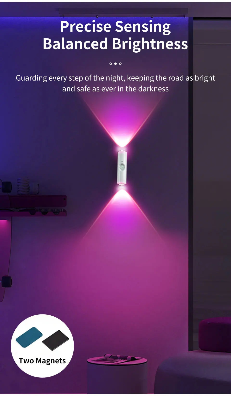 🌈 RGB Motion Sensor Wall Light — Magnetic Rechargeable LED Night Light