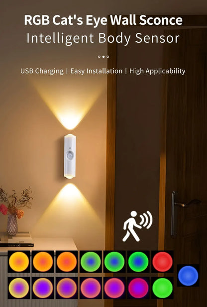 🌈 RGB Motion Sensor Wall Light — Magnetic Rechargeable LED Night Light