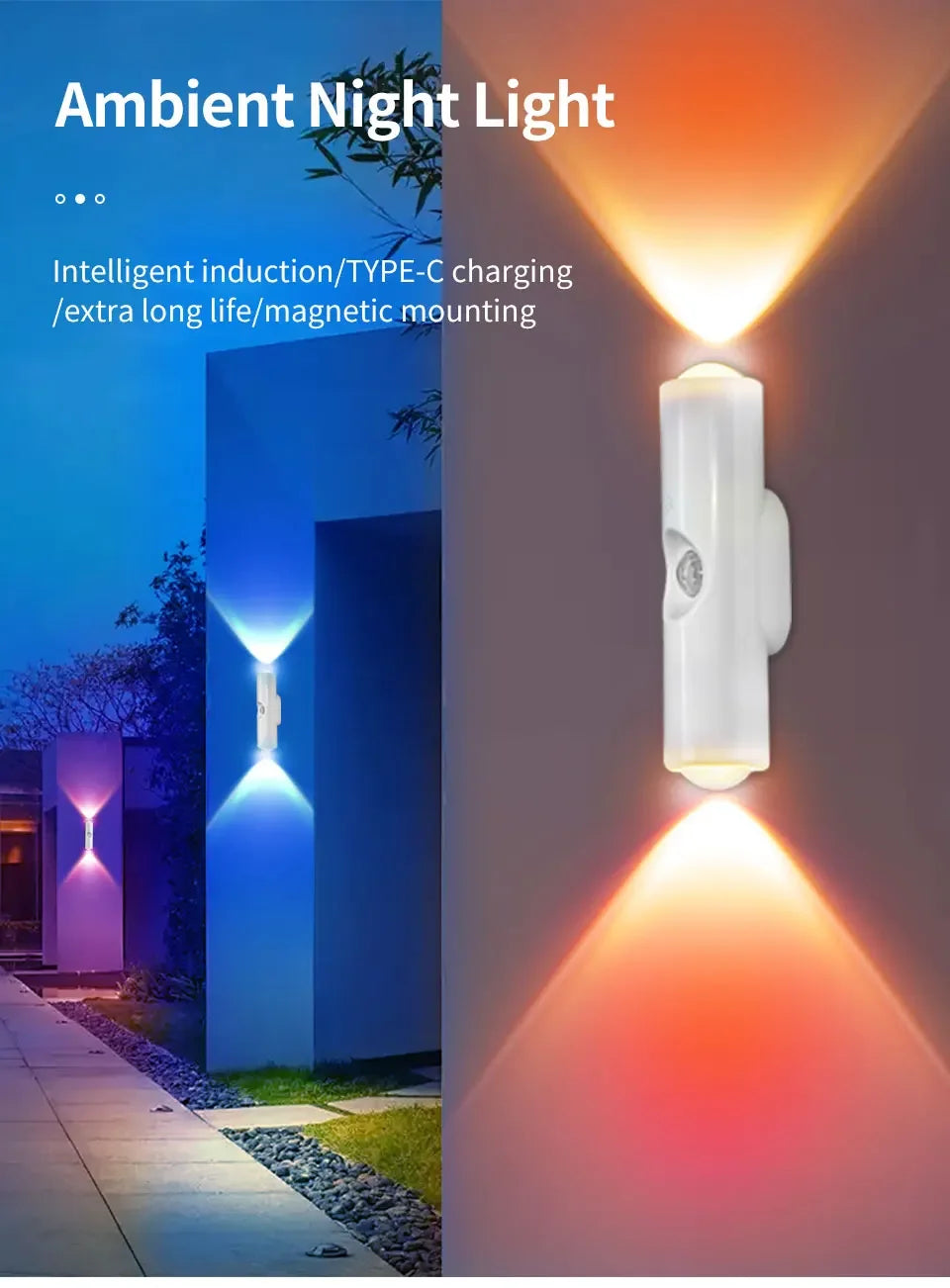 🌈 RGB Motion Sensor Wall Light — Magnetic Rechargeable LED Night Light
